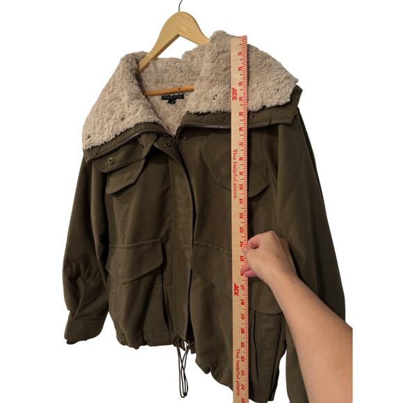 Theory M Oversized Bomber Jacket $750 Removable Fur Lining Cotton Army Green - Picture 10 of 10